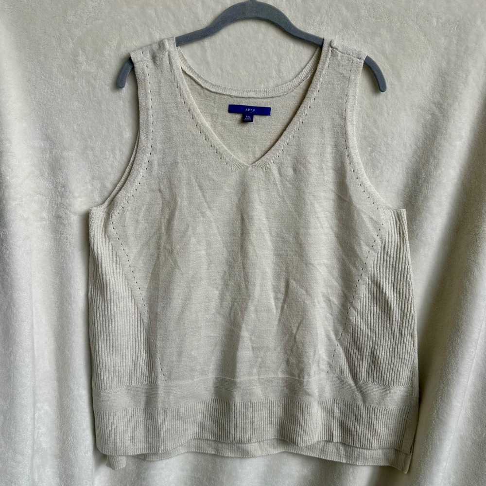 Apt 9 Oatmeal Cream Metallic Knit V-Neck Shimmer Sweater Vest XXL